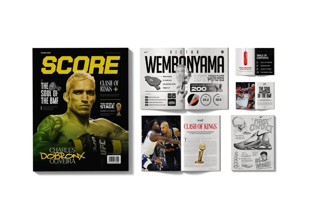 Score front cover, infographic, and other spread pages