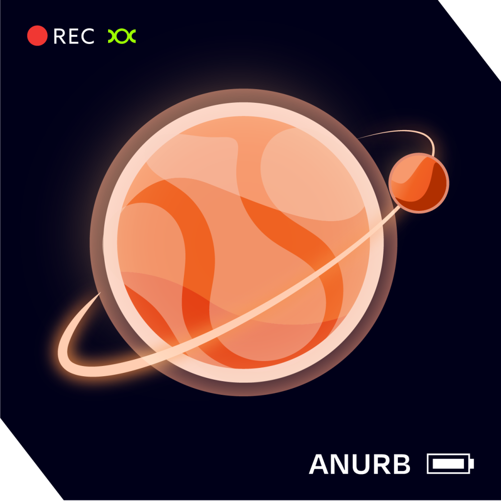 Orange lava lamp planet with a ring and moon