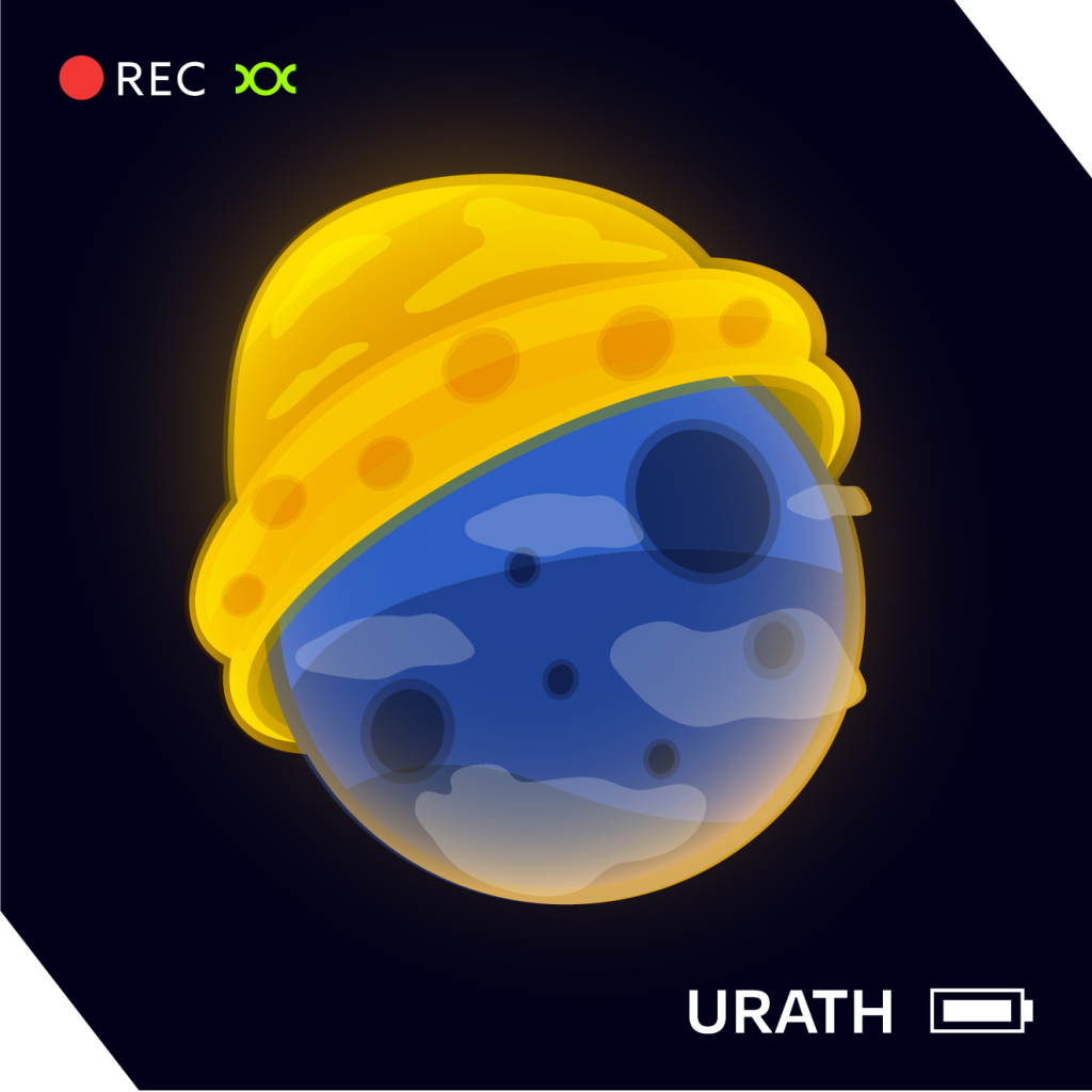 A planet wearing a yellow beanie with a dark blue surface