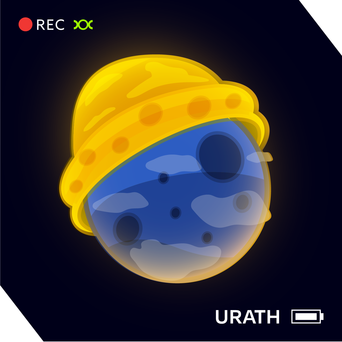 A planet wearing a yellow beanie with a dark blue surface