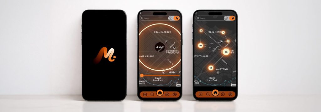 Three phones mockups of the Muse App