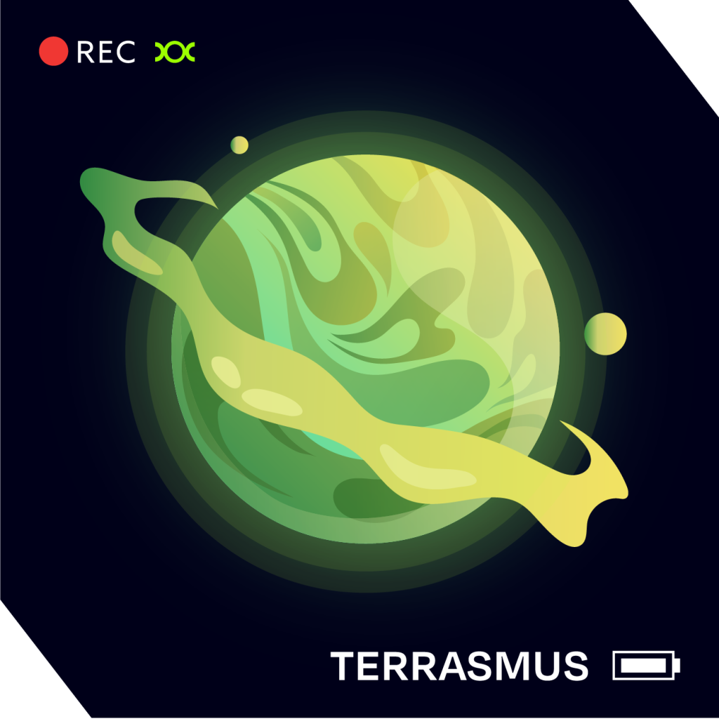 Green planet with liquid rings named Terrasmus