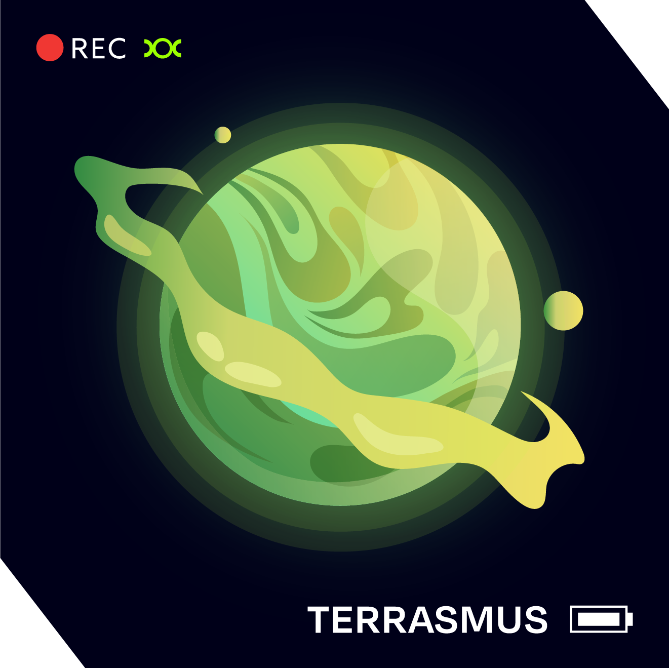 Green planet with liquid rings named Terrasmus