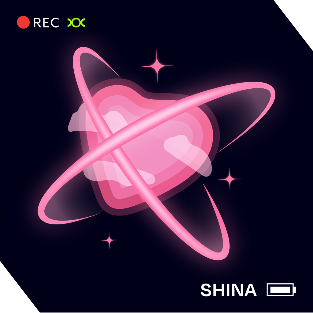 A heart shaped planet with two rings in a cross pattern