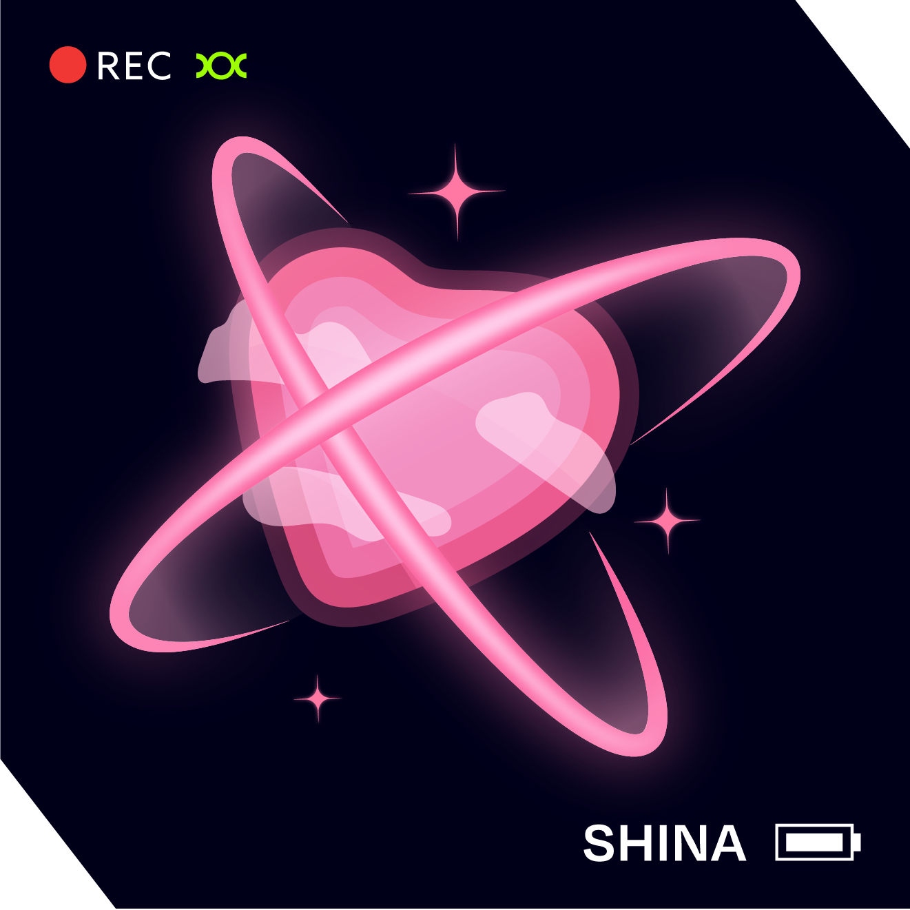 A heart shaped planet with two rings in a cross pattern